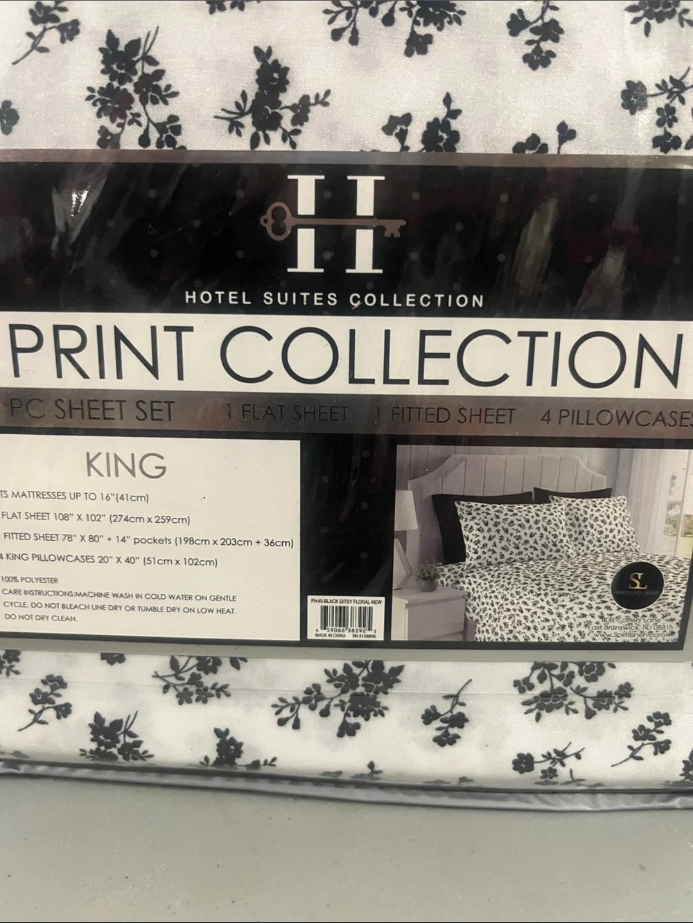Hotel Collection Black Floral Print 6-Piece King Sheet Set